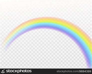 Rainbow arch. Realistic symbol of rain perspective view isolated on transparent background natural weather effect, multicolor reflection in sky, curved stripe bright design element vector illustration. Rainbow arch. Realistic symbol of rain perspective view isolated on transparent background natural weather effect, multicolor reflection, curved stripe bright design vector illustration
