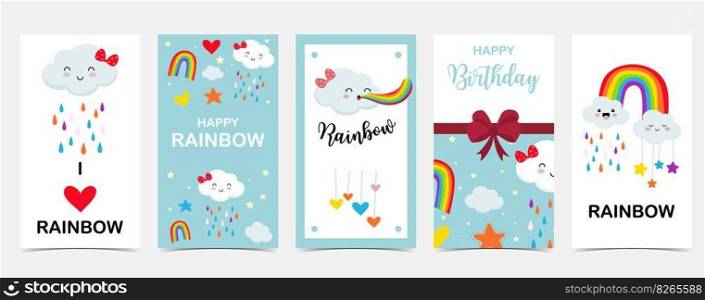rainbow background with cloud,rain illustration for sticker,postcard,birthday invitation.Editable element