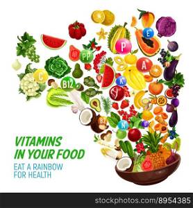 Rainbow color diet vitamin in healthy organic food vector image