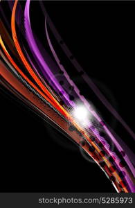 Rainbow color wavy lines on black background. Rainbow color wavy lines on black background. Minimalistic dark background with stripes and light effects