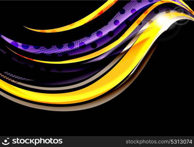 Rainbow color wavy lines on black background. Rainbow color wavy lines on black background. Minimalistic dark background with stripes and light effects