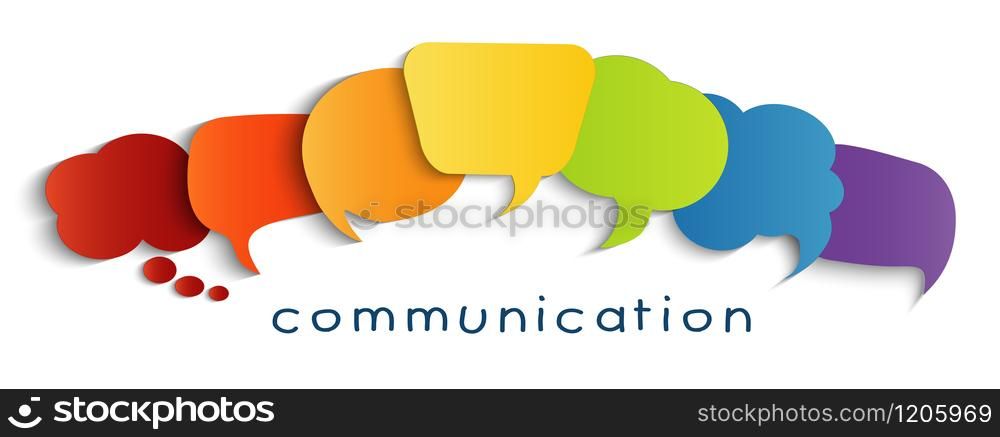 Rainbow-colored speech bubble. Communication concept. Empty clouds. Social network. Dialogue between diverse cultures and ethnicities. Sharing of ideas and thoughts. To communicate. Speak