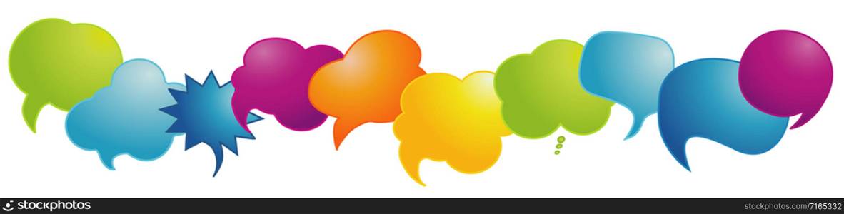 Rainbow-colored speech bubble. Speak. Communication concept. Sharing of ideas and thoughts. Empty clouds.Social network. Dialogue between diverse cultures and ethnicities.To communicate