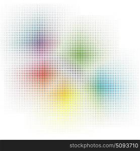 Rainbow colors, CMYK halftone background, vector illustration.