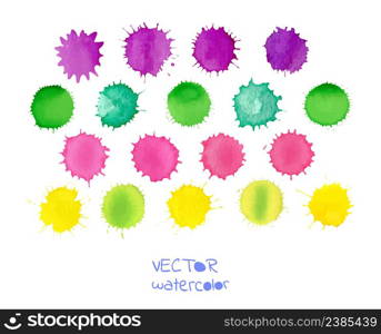 Rainbow colors watercolor vector stains set. Vector watercolor spot. Colorful watercolor spots isolated on white.