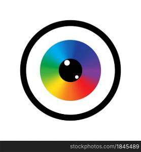 Rainbow eyeball in black circle icon. Design art concept. Futuristic background. Vector illustration. Stock image. EPS 10.. Rainbow eyeball in black circle icon. Design art concept. Futuristic background. Vector illustration. Stock image.