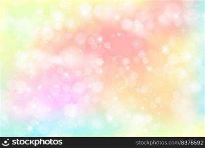 Rainbow fantasy background. Holographic illustration in pastel colors. Bright multicolored sky with stars. Vector illustration. Rainbow fantasy background. Holographic illustration in pastel colors. Bright multicolored sky with stars. Vector.