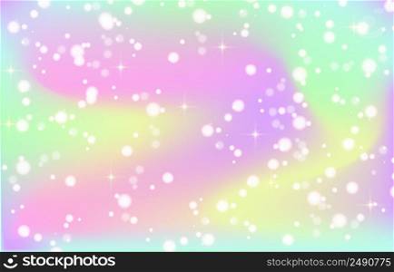 Rainbow fantasy background. Holographic illustration in pastel colors. Bright multicolored unicorn sky with stars. Vector. Rainbow fantasy background. Holographic illustration in pastel colors. Bright multicolored unicorn sky with stars. Vector.