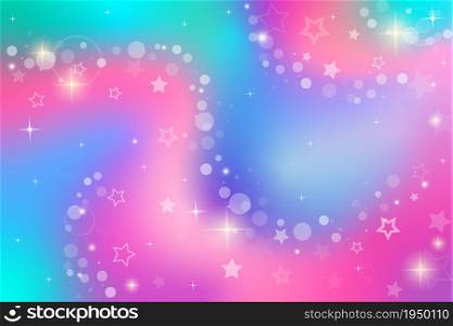 Rainbow fantasy background. Holographic illustration. Multicolored sky with stars and bokeh. Rainbow fantasy background. Holographic illustration. Multicolored sky with stars and bokeh.