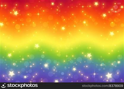 Rainbow fantasy background. Holographic wavy illustration. Bright multicolored sky with stars and bokeh. Vector. Rainbow fantasy background. Holographic wavy illustration. Bright multicolored sky with stars and bokeh. Vector.