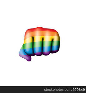 Rainbow flag and hand on white background. Vector illustration.. Rainbow flag and hand on white background. Vector illustration
