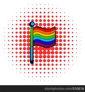 Rainbow flag icon in comics style on a white background . Rainbow flag icon, comics style