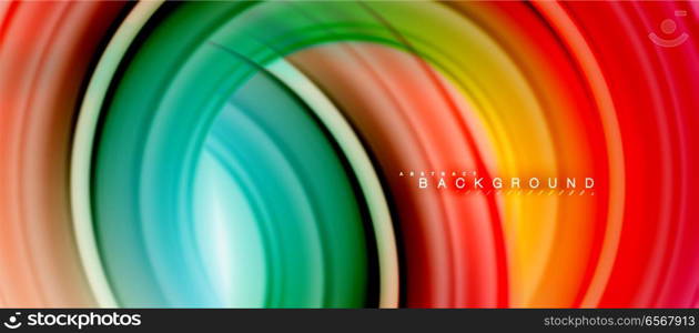 Rainbow fluid color line abstract background - swirl and circles, twisted liquid colours design, colorful marble or plastic wavy texture backdrop, multicolored template for business or technology presentation or web brochure cover layout, wallpaper. Rainbow fluid color line abstract background - swirl and circles, twisted liquid colours design, colorful marble or plastic wavy texture backdrop, multicolored template for business or technology presentation or web brochure cover layout, wallpaper. Vector illustration