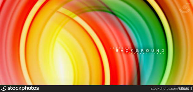 Rainbow fluid color line abstract background - swirl and circles, twisted liquid colours design, colorful marble or plastic wavy texture backdrop, multicolored template for business or technology presentation or web brochure cover layout, wallpaper. Rainbow fluid color line abstract background - swirl and circles, twisted liquid colours design, colorful marble or plastic wavy texture backdrop, multicolored template for business or technology presentation or web brochure cover layout, wallpaper. Vector illustration