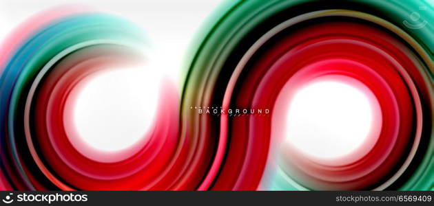 Rainbow fluid color line abstract background - swirl and circles, twisted liquid colours design, colorful marble or plastic wavy texture backdrop, multicolored template for business or technology presentation or web brochure cover layout, wallpaper. Rainbow fluid color line abstract background - swirl and circles, twisted liquid colours design, colorful marble or plastic wavy texture backdrop, multicolored template for business or technology presentation or web brochure cover layout, wallpaper. Vector illustration