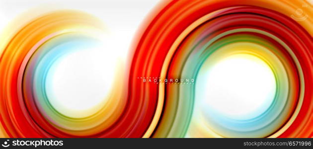 Rainbow fluid color line abstract background - swirl and circles, twisted liquid colours design, colorful marble or plastic wavy texture backdrop, multicolored template for business or technology presentation or web brochure cover layout, wallpaper. Rainbow fluid color line abstract background - swirl and circles, twisted liquid colours design, colorful marble or plastic wavy texture backdrop, multicolored template for business or technology presentation or web brochure cover layout, wallpaper. Vector illustration