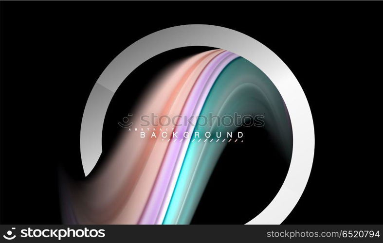 Rainbow fluid colors wave and metallic geometric shape. Rainbow fluid colors wave and metallic geometric shape. Artistic illustration for presentation, app wallpaper, banner or poster