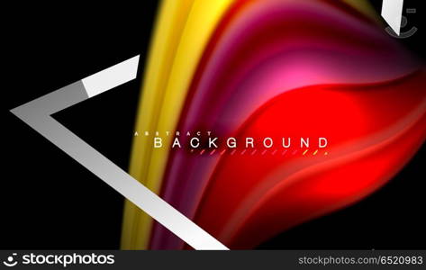 Rainbow fluid colors wave and metallic geometric shape. Rainbow fluid colors wave and metallic geometric shape. Artistic illustration for presentation, app wallpaper, banner or poster