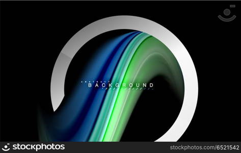 Rainbow fluid colors wave and metallic geometric shape. Rainbow fluid colors wave and metallic geometric shape. Artistic illustration for presentation, app wallpaper, banner or poster