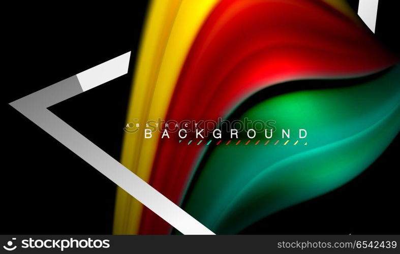 Rainbow fluid colors wave and metallic geometric shape. Rainbow fluid colors wave and metallic geometric shape. Artistic illustration for presentation, app wallpaper, banner or poster