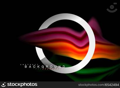 Rainbow fluid colors wave and metallic geometric shape. Rainbow fluid colors wave and metallic geometric shape. Artistic illustration for presentation, app wallpaper, banner or poster