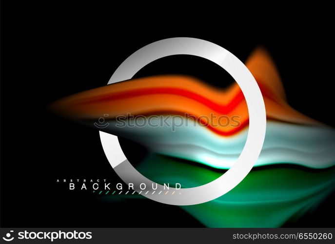 Rainbow fluid colors wave and metallic geometric shape. Rainbow fluid colors wave and metallic geometric shape. Artistic illustration for presentation, app wallpaper, banner or poster