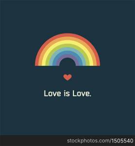 Rainbow greeting card. love is love, regardless of gender. The 14th of February. greeting card. lgbt community. vector illustration. Rainbow with heart a grey background. Love is love. greeting card for Valentine&rsquo;s Day. love.