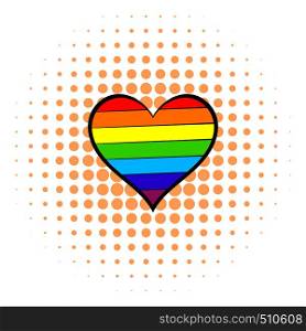 Rainbow heart icon in comics style on a white background . Rainbow heart icon, comics style