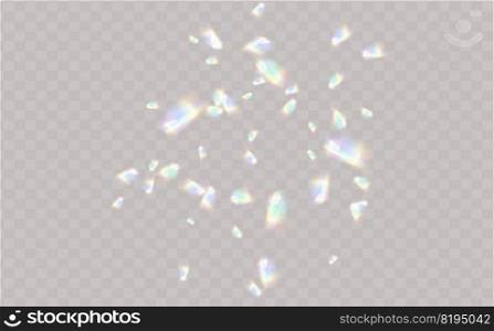 Rainbow highlights on a light background.Glare or reflection from water and glass.Glittering  particles for social media backgrounds, product presentations, photo shots.