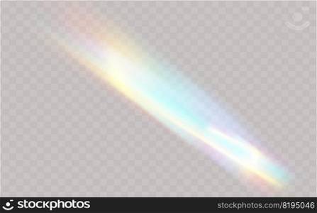 Rainbow highlights on a light background.Glare or reflection from water and glass.Glittering  particles for social media backgrounds, product presentations, photo shots.