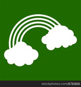Rainbow icon white isolated on green background. Vector illustration. Rainbow icon green