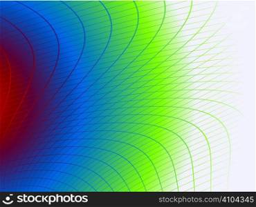 Rainbow illustrated background overlayed with a warped grid