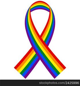 Rainbow LGBT ribbon, vector symbol and flag in the form of a folded ribbon supporting the LGBT pride community