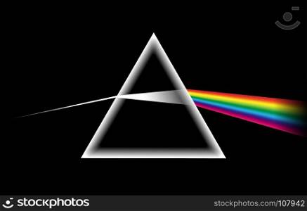 Rainbow light prism. Rainbow light prism. Optical glass pyramid with visible spectrum wave rays vector illustration