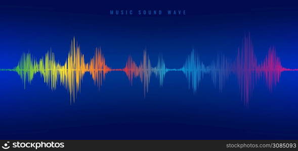 Rainbow music sound wave line equalizer on blue background. Voice audio visual signal. Vector illustration