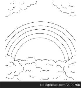 Rainbow on clouds. Coloring book page for kids. Cartoon style. Vector illustration isolated on white background.