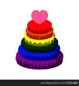 Rainbow pyramid with heart cartoon icon on a white background. Rainbow pyramid with heart cartoon icon