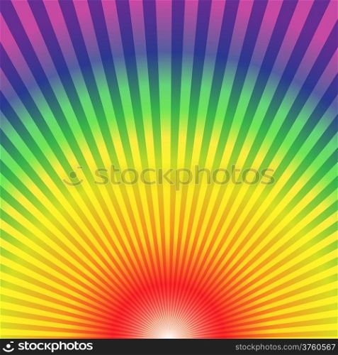 Rainbow radial rays bottom up abstract background, vector illustration