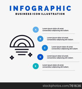 Rainbow, Rainy, Sky, Weather Line icon with 5 steps presentation infographics Background