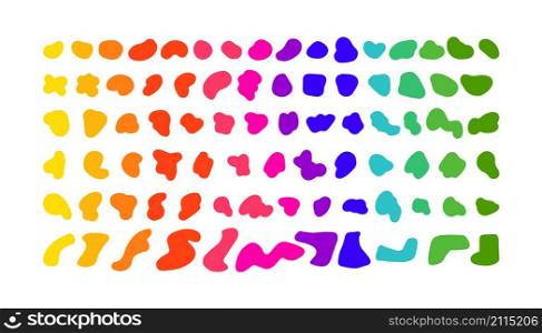 Rainbow random shapes set. Organic abstract splodge elements monochrome collection. Vector illustration