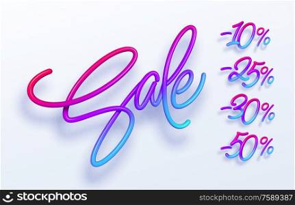 Rainbow Sale lettering numbers in 3d style. Numbers with liquid effect of a color gradient in volumetric style. Isolated numbers on a white background. Vector illustration EPS10. Rainbow Sale lettering numbers in 3d style. Numbers with liquid effect of a color gradient in volumetric style. Isolated numbers on a white background. Vector illustration