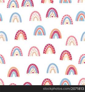 Rainbow seamless pattern in pastel colors. Scandinavian baby hand drawn illustration perfect for textiles and newborn clothes.. Rainbow seamless pattern in pastel colors. Scandinavian baby hand drawn illustration for textiles and newborn clothes.