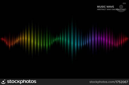 .Rainbow sound wave. Multicolor sonic dynamic waveform on dark background. Abstract electronic music futuristic vector equalizer concept. Waveform frequency, sound wave voice illustration. Rainbow sound wave. Multicolor sonic dynamic waveform on dark background. Abstract electronic music futuristic vector equalizer concept