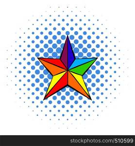 Rainbow star icon in comics style on a white background . Rainbow star icon, comics style