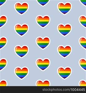 Rainbow striped hearts icons seamless pattern. LGBT community concept. Gay Pride Month celebration. Vector illustration.. Rainbow striped hearts icons seamless pattern. LGBT community concept.
