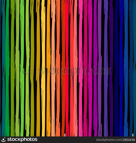 Rainbow striped seamless pattern. Grunge rainbow repeating background. Hand-drawn bright colorful stripes. Vector illustration for textile, clothing, wallpaper, scrapbooking. Rainbow striped seamless pattern. Grunge repeating background. Hand-drawn bright colorful stripes. Vector illustration for textile, clothing, wallpaper, scrapbooking