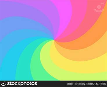 Rainbow swirl background. Rainbow&rsquo;s rays of twisted spiral. Vortex starburst or sunburst twirl. Fun multicolored whirlpool for you design,template for business,advertise,packaging.Vector. Rainbow twisted spiral background.