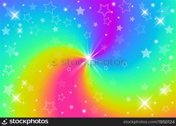 Rainbow swirl background with stars. Radial gradient rainbow of twisted spiral. Vector illustration. Rainbow swirl background with stars. Radial gradient rainbow of twisted spiral. Vector illustration.