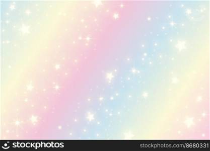 Rainbow unicorn background. Girlie princess sky with stars and sparkles. Gradient holographic pastel fantasy backdrop. Vector abstract iridescent texture. Rainbow unicorn background. Girlie princess sky with stars and sparkles. Gradient holographic pastel fantasy backdrop. Vector abstract iridescent texture.