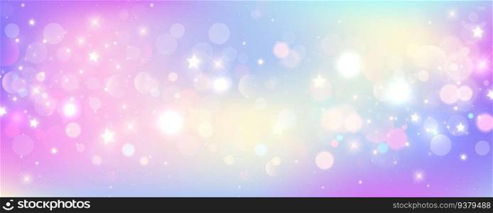 Rainbow unicorn background. Pastel fantasy sky with bokeh and stars. Magic holographic galaxy. Marble kawaii texture. Vector cosmic girlie wallpaper. Rainbow unicorn background. Pastel fantasy sky with bokeh and stars. Magic holographic galaxy. Marble kawaii texture. Vector cosmic girlie wallpaper.